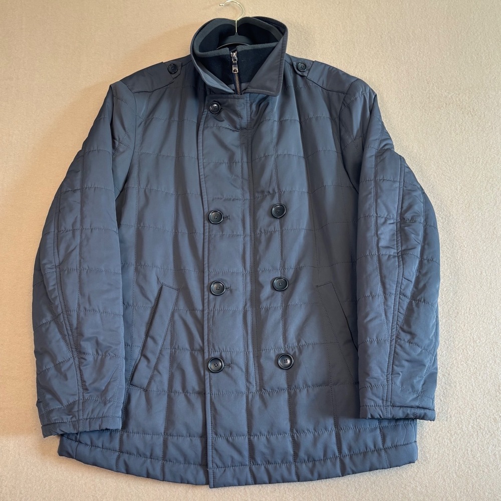 Banana Republic Mens XL Quilted Field Jacket Gray Double Breasted Puffer Coat